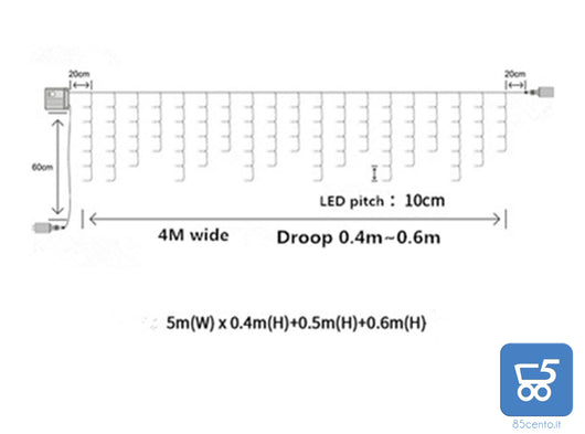 Luci a LED Pinpoxe lucine a LED Natale impermeabili Bianco Caldo 93 LED Collana da 4 Metri di lunghezza