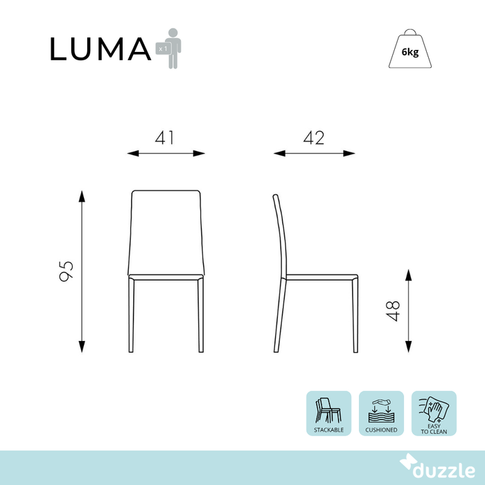 Luma, Set di 4 sedie in similcuoio Nero (42cm X 41cm H. 95cm) | Duzzle