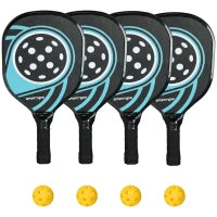 Set di 4 racchette da pickleball in legno di pioppo, con 4 palline e una borsa, Blu e nero