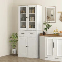 Armadio da cucina, Buffet, Frontale in acrilico, Cassetti, 76 x 40 x 182,5 cm, Bianco crema