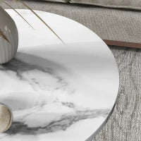 Set di 2 tavolini bassi rotondi tavoli da salotto effetto marmo con scaffale aperto e struttura in acciaio oro