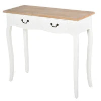 Consolle per Ingresso con 2 Cassetti, in MDF e Legno Massiccio di Pino Chiaro, 87L x 34P x 78H cm, Bianco