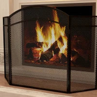 Parascintille per Camino Pieghevole a 3 Pannelli in Metallo con Design Classico, 96x60cm, Nero