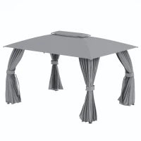 Gazebo da Giardino 4x3m con Doppio Tettuccio, Pareti in Poliestere e Struttura in Acciaio, Grigio