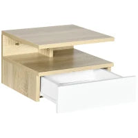 Set da 2 Comodini Sospesi con Cassetto e Ripiano Superiore, in Legno, 35x32x22.5 cm, Bianco e Rovere
