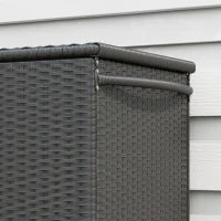 Baule da Giardino in Rattan PE con Ruote e Maniglia Laterale, 121x57x67cm, Nero