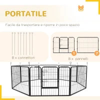 Recinto per Cani a 8 Pezzi Modulabili per Interno ed Esterno, in Acciaio , 80x60 cm, Nero
