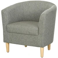 Poltrona Moderna a Pozzetto in Tessuto Effetto Lino con Gambe in Legno, 74x63x73cm, Grigio