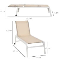 Lettino Prendisole con Schienale Reclinabile, in Alluminio e Textilene, 169x65x102 cm, Beige e Bianco