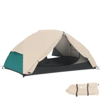 Tenda da Campeggio 2 Posti con 2 Vestiboli, 2 Porte, 2 Finestre e Borsa di Trasporto, 2.8x2.25x1.1 cm, Beige