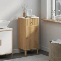 Mobiletto per bagno, con piano effetto marmo e cassetto 36 x 30 x 80 cm, Rovere