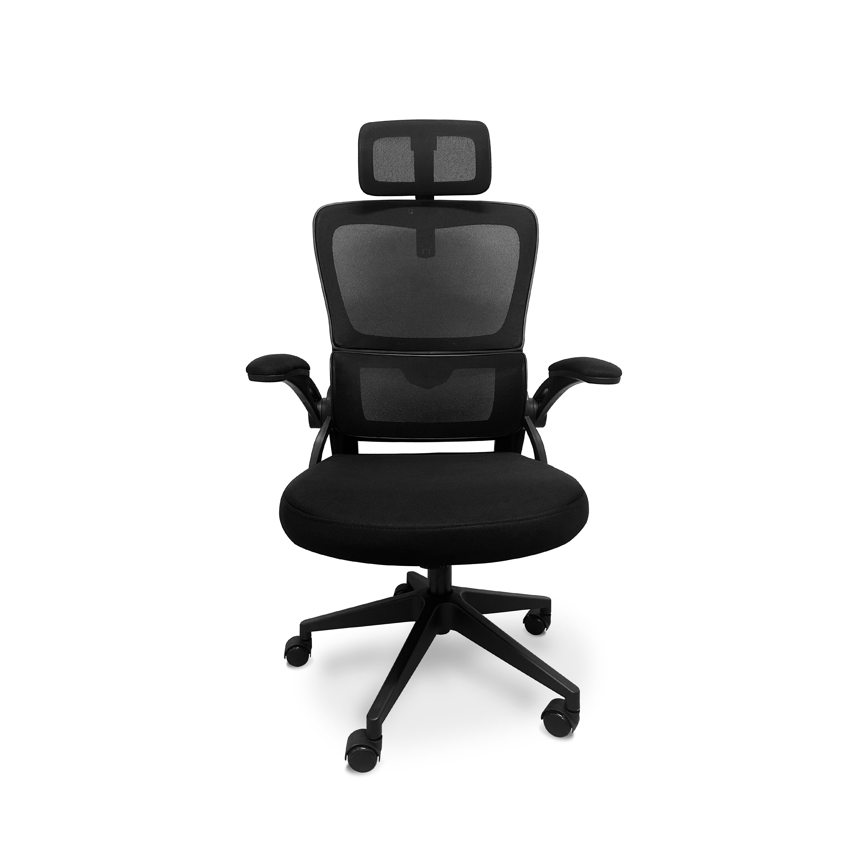 Lyn - Sedia da uffico ergonomica ad altezza regolabile, dotata di poggiatesta, imbottitura lombare e ruote girevoli - colore nero