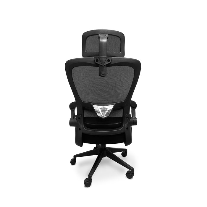 Lyn - Sedia da uffico ergonomica ad altezza regolabile, dotata di poggiatesta, imbottitura lombare e ruote girevoli - colore nero