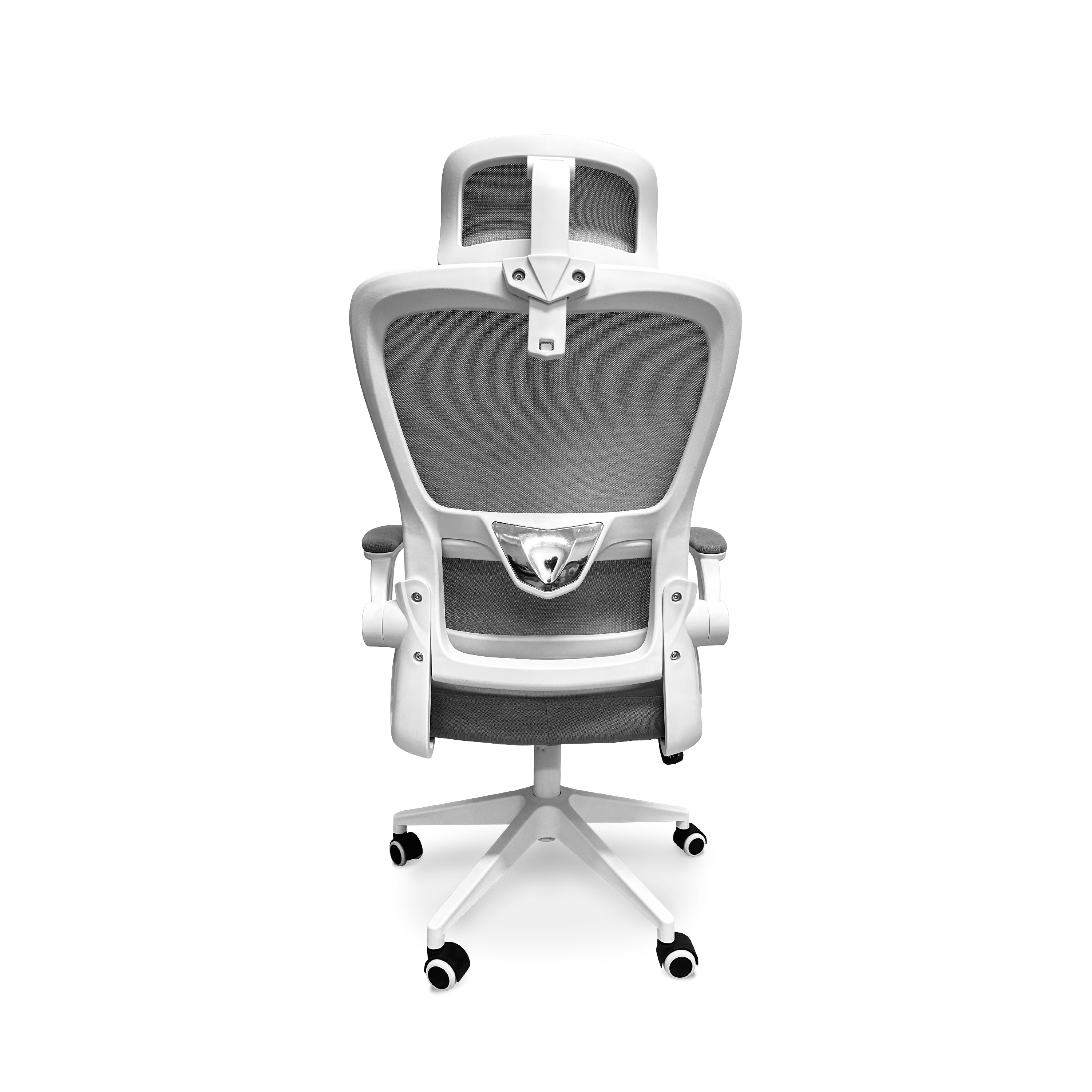 Lyn - Sedia da uffico ergonomica ad altezza regolabile, dotata di poggiatesta, imbottitura lombare e ruote girevoli - colore bianco e grigio