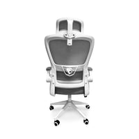 Lyn - Sedia da uffico ergonomica ad altezza regolabile, dotata di poggiatesta, imbottitura lombare e ruote girevoli - colore bianco e grigio