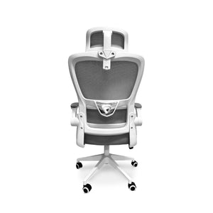 Lyn - Sedia da uffico ergonomica ad altezza regolabile, dotata di poggiatesta, imbottitura lombare e ruote girevoli - colore bianco e grigio