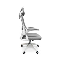 Lyn - Sedia da uffico ergonomica ad altezza regolabile, dotata di poggiatesta, imbottitura lombare e ruote girevoli - colore bianco e grigio