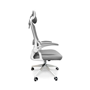 Lyn - Sedia da uffico ergonomica ad altezza regolabile, dotata di poggiatesta, imbottitura lombare e ruote girevoli - colore bianco e grigio