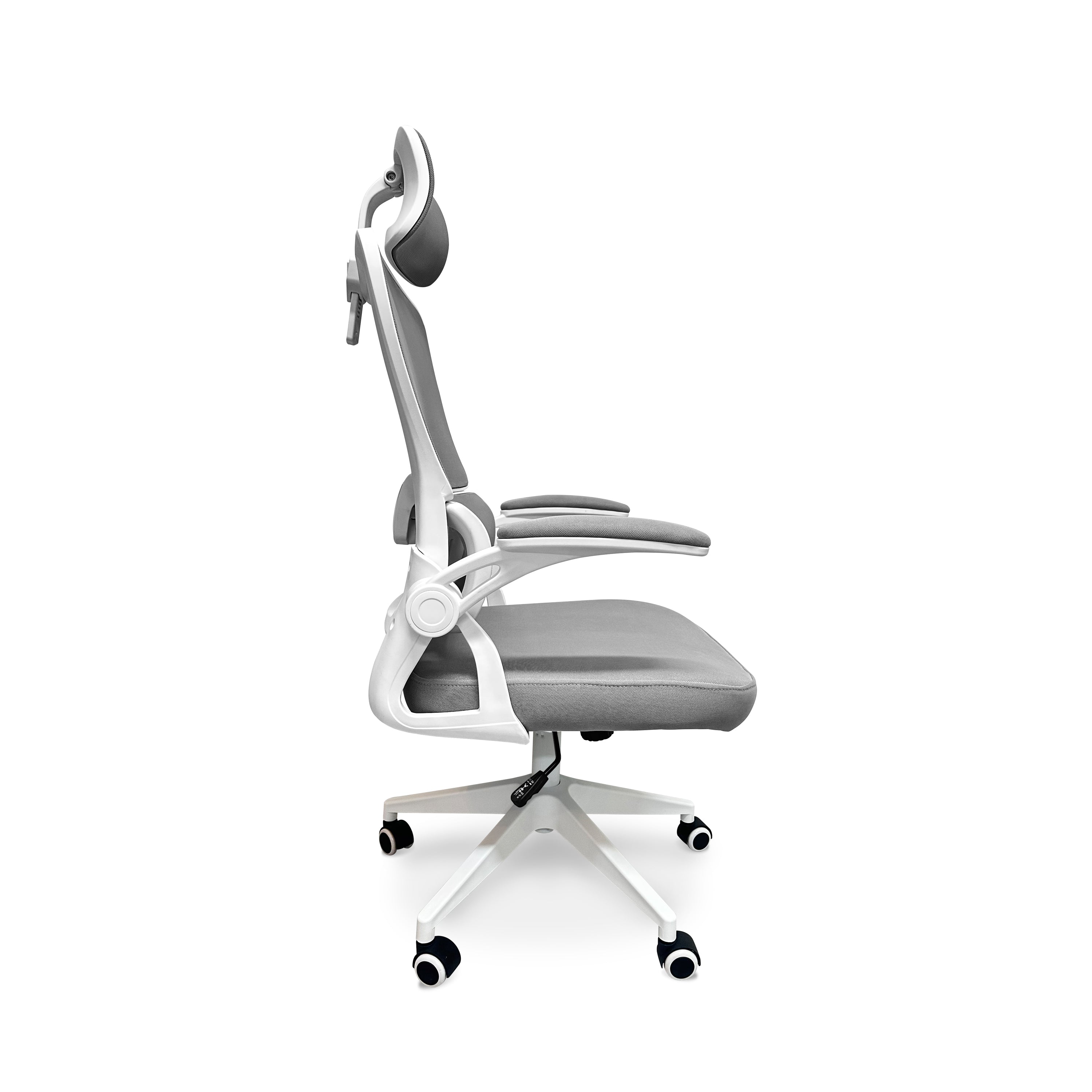 Lyn - Sedia da uffico ergonomica ad altezza regolabile, dotata di poggiatesta, imbottitura lombare e ruote girevoli - colore bianco e grigio