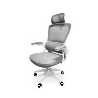 Lyn - Sedia da uffico ergonomica ad altezza regolabile, dotata di poggiatesta, imbottitura lombare e ruote girevoli - colore bianco e grigio