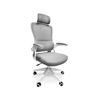 Lyn - Sedia da uffico ergonomica ad altezza regolabile, dotata di poggiatesta, imbottitura lombare e ruote girevoli - colore bianco e grigio