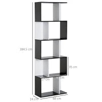 Mobile Libreria in Legno a 5 Ripiani con Divisorio, 60x24x184.5 cm, Bianco e Nero