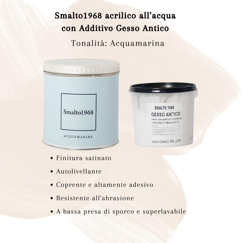 Smalto1968 base acqua gesso antico shabby chic finitura opaca multicolore l 0.5 *** colore- acquamarina, confezione 1