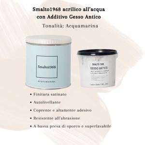 Smalto1968 base acqua gesso antico shabby chic finitura opaca multicolore l 0.5 *** colore- acquamarina, confezione 1