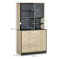 Mobile Cucina Credenza Moderna Salvaspazio con 2 armadietti 3 cassetti 3 ripiani Legno 90 x 39 x 169cm colore Grigio Rovere Chiaro