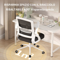 Sedia Ufficio Ergonomica - RATTANTREE - Con Braccioli Pieghevoli, Rete Respirante, Funzione Oscillante 90-105° - Bianco