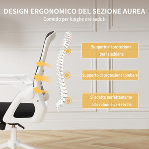 Sedia Ufficio Ergonomica - RATTANTREE - Con Braccioli Pieghevoli, Rete Respirante, Funzione Oscillante 90-105° - Bianco