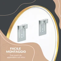 kleankin Specchio Bagno Rotondo con Cornice da Parete in Lega di Alluminio, Ø50x2cm, Oro