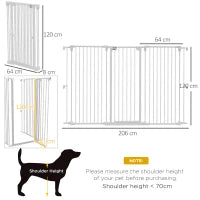 Cancelletto per Cani a 3 Pannelli Pieghevoli con Doppio Blocco, in Acciaio e Plastica, 206x120 cm, Bianco
