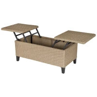 Tavolino da Caffè da Giardino Sollevabile, in Metallo Epossidico e Resina Intrecciata Effetto Rattan, Beige