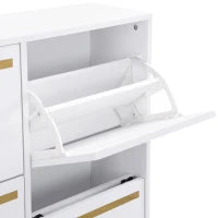 Scarpiera con sgabello per cambio scarpe, per corridoi e camere da letto, 105x25x115,5 cm, Bianco e Oro