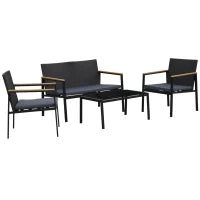 Set 4 Pezzi Salotto da Esterni con 2 Sedie, Divano e Tavolino Mobili da Giardino in Rattan e Acciaio Nero