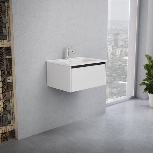 Inda - Mobile bagno L.60 con lavabo lucido / Bianco opaco 1 cassetto - Smeraldo