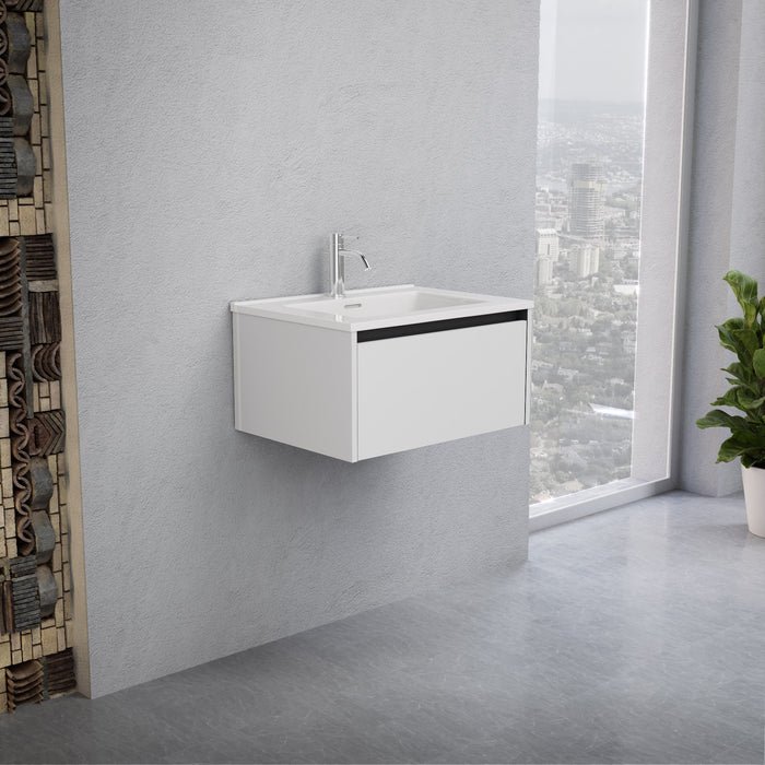 Inda - Mobile bagno L.60 con lavabo lucido / Bianco opaco 1 cassetto - Smeraldo
