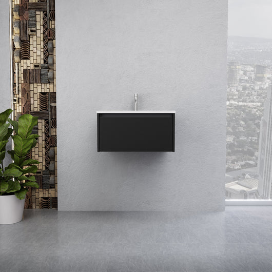 Inda - Mobile bagno L.60 con lavabo lucido / Nero opaco 1 cassetto - Smeraldo