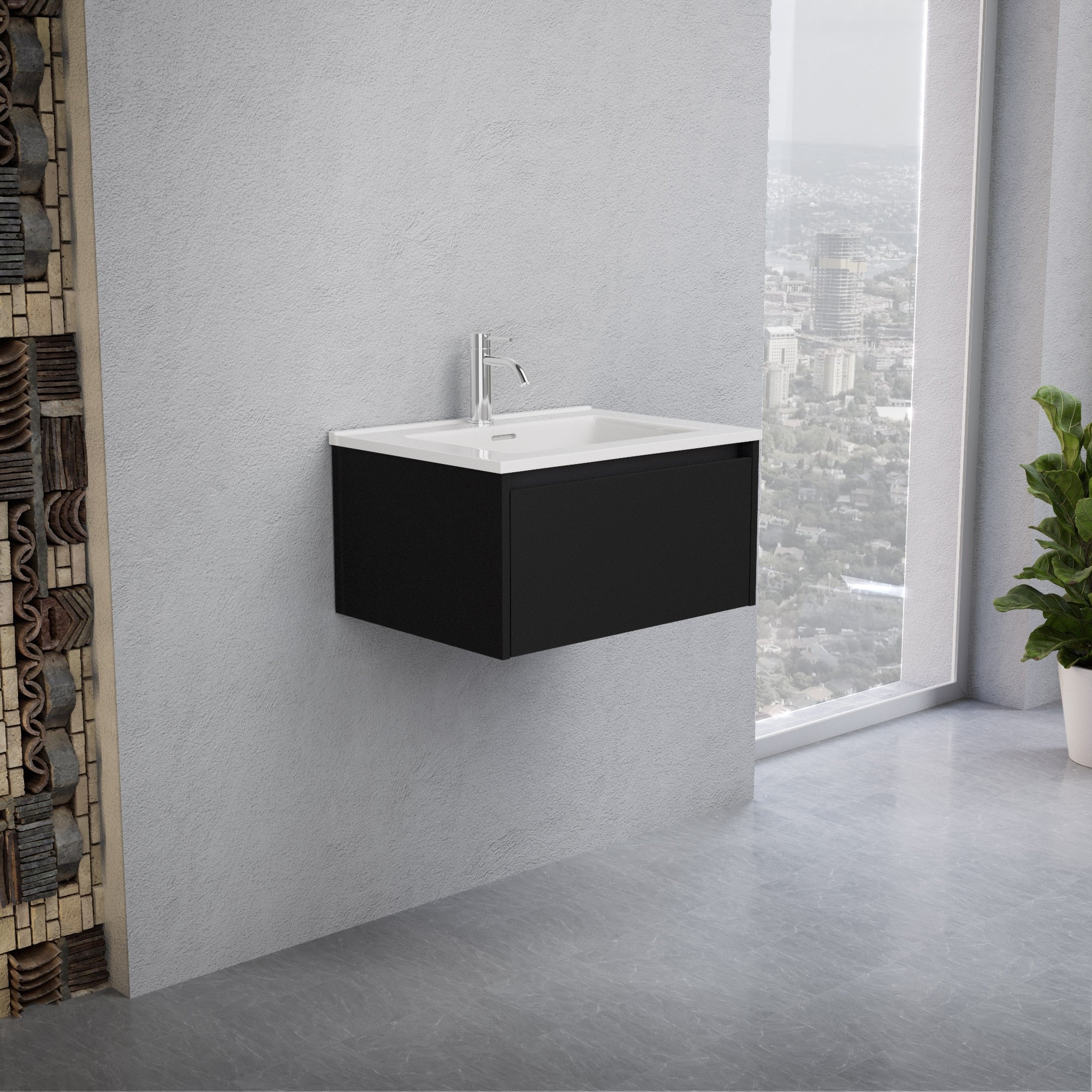 Inda - Mobile bagno L.60 con lavabo lucido / Nero opaco 1 cassetto - Smeraldo
