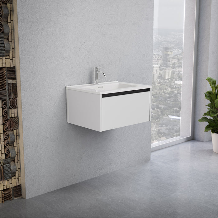 Inda - Mobile bagno L.60 con lavabo lucido / Bianco lucido 1 cassetto - Smeraldo