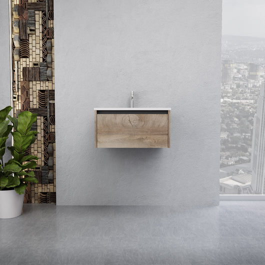 Inda - Mobile bagno L.60 con lavabo lucido / Rovere naturale 1 cassetto - Smeraldo
