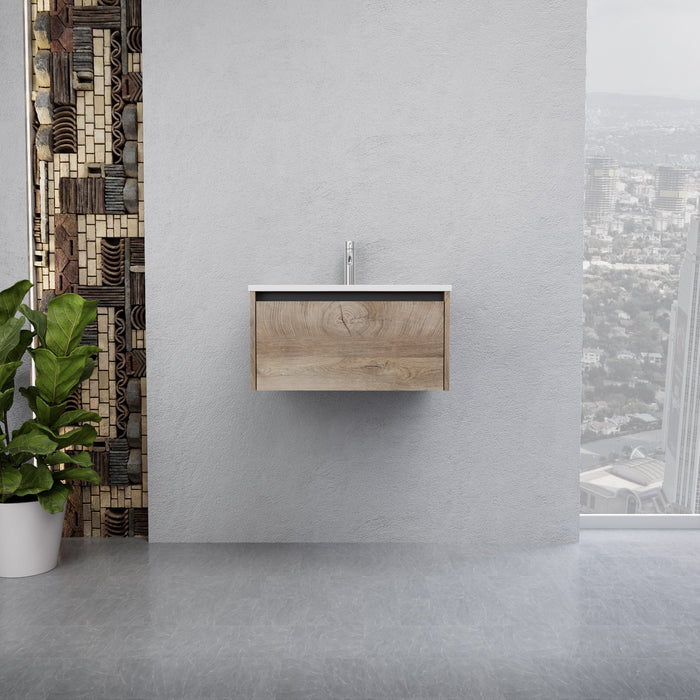 Inda - Mobile bagno L.60 con lavabo lucido / Rovere naturale 1 cassetto - Smeraldo