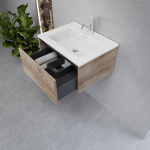 Inda - Mobile bagno L.60 con lavabo lucido / Rovere naturale 1 cassetto - Smeraldo