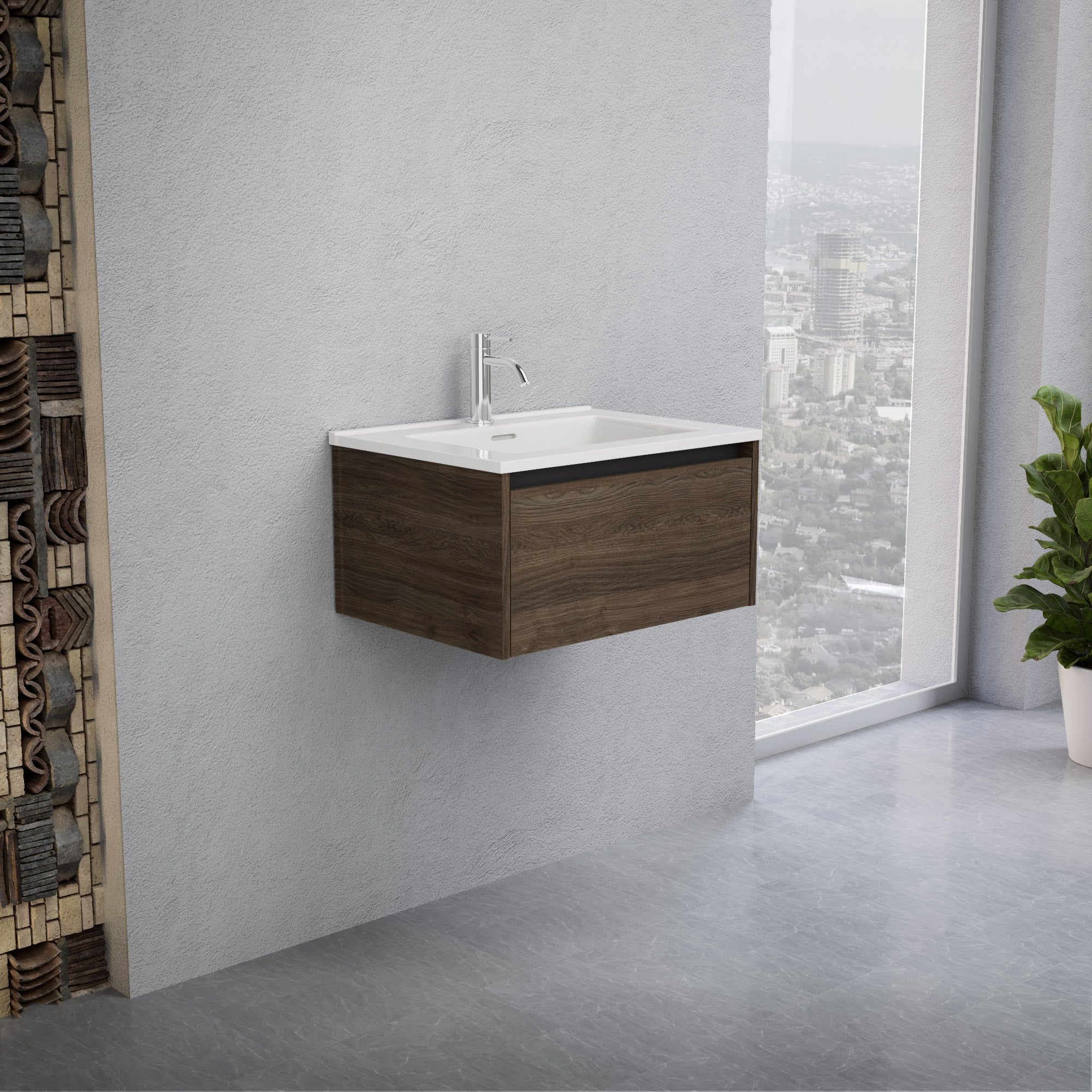 Inda - Mobile bagno L.60 con lavabo lucido / Rovere castano 1 cassetto - Smeraldo