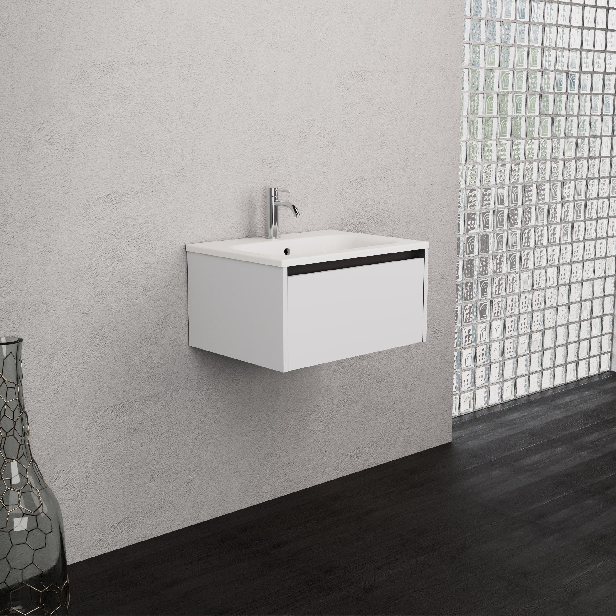 Inda - Mobile bagno L.60 con lavabo opaco / Bianco opaco 1 cassetto - Smeraldo