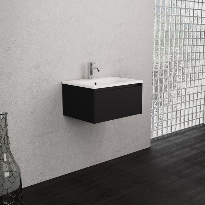 Inda - Mobile bagno L.60 con lavabo opaco / Nero opaco 1 cassetto - Smeraldo