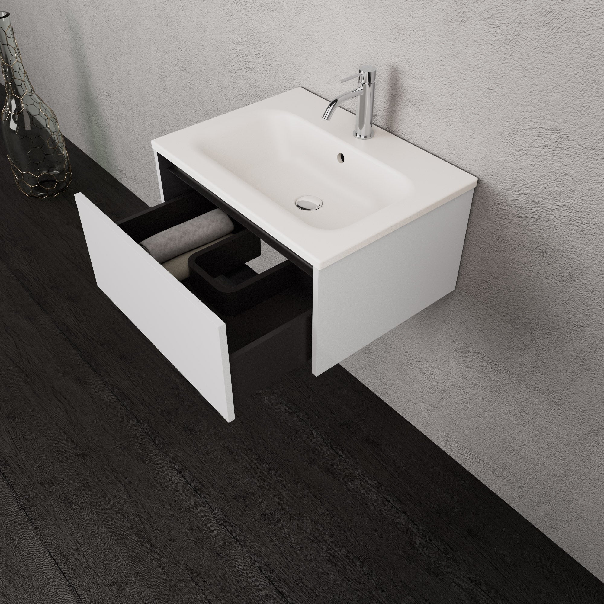 Inda - Mobile bagno L.60 con lavabo opaco / Bianco lucido 1 cassetto - Smeraldo