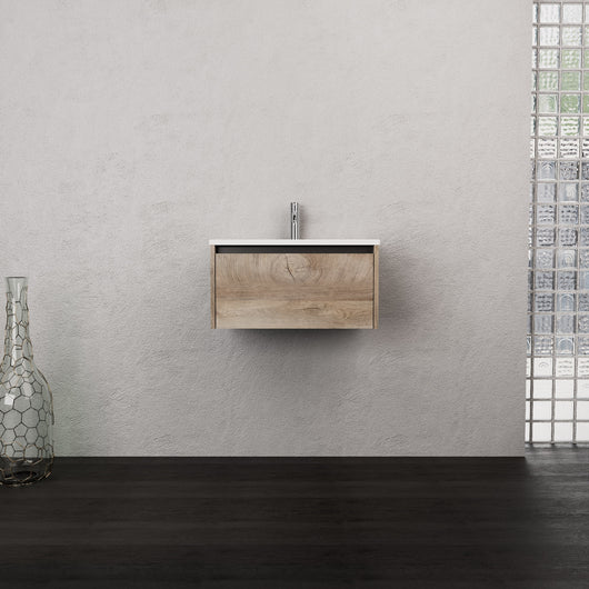 Inda - Mobile bagno L.60 con lavabo opaco / Rovere naturale 1 cassetto - Smeraldo