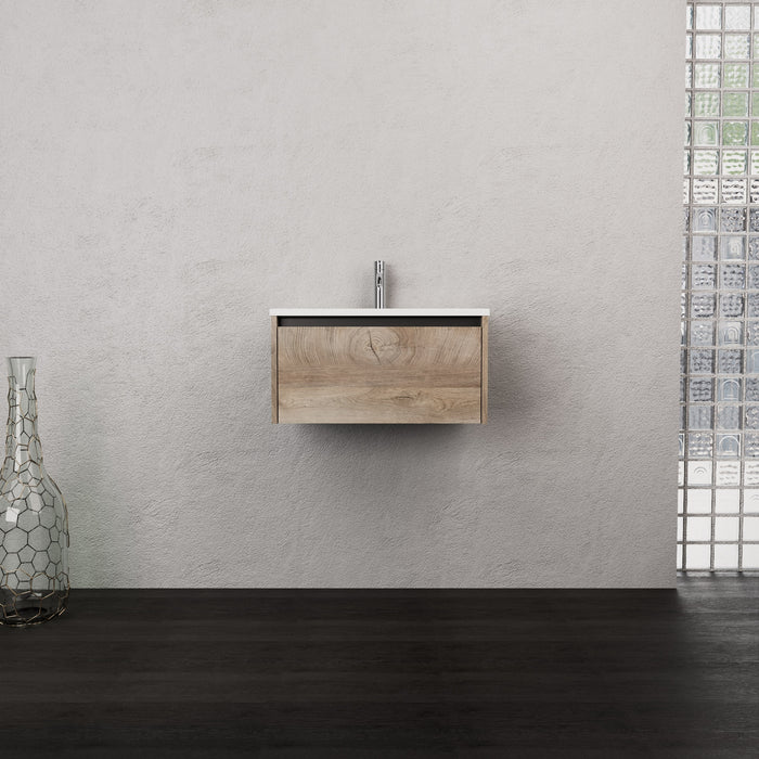 Inda - Mobile bagno L.60 con lavabo opaco / Rovere naturale 1 cassetto - Smeraldo